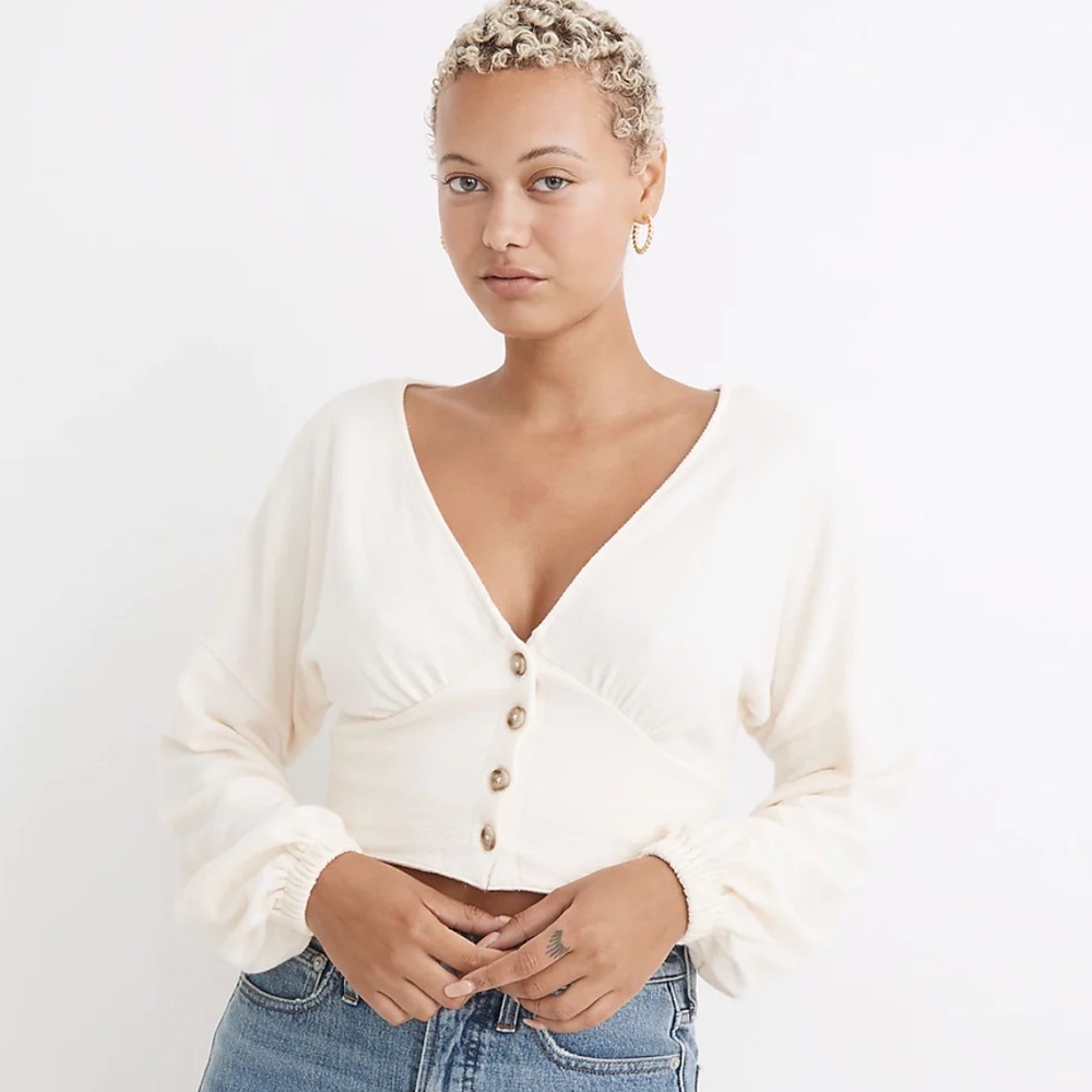 Madewell Cream Button-Up Crop Top